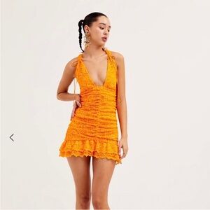 For Love & Lemons Orange Jamie Mini Dress